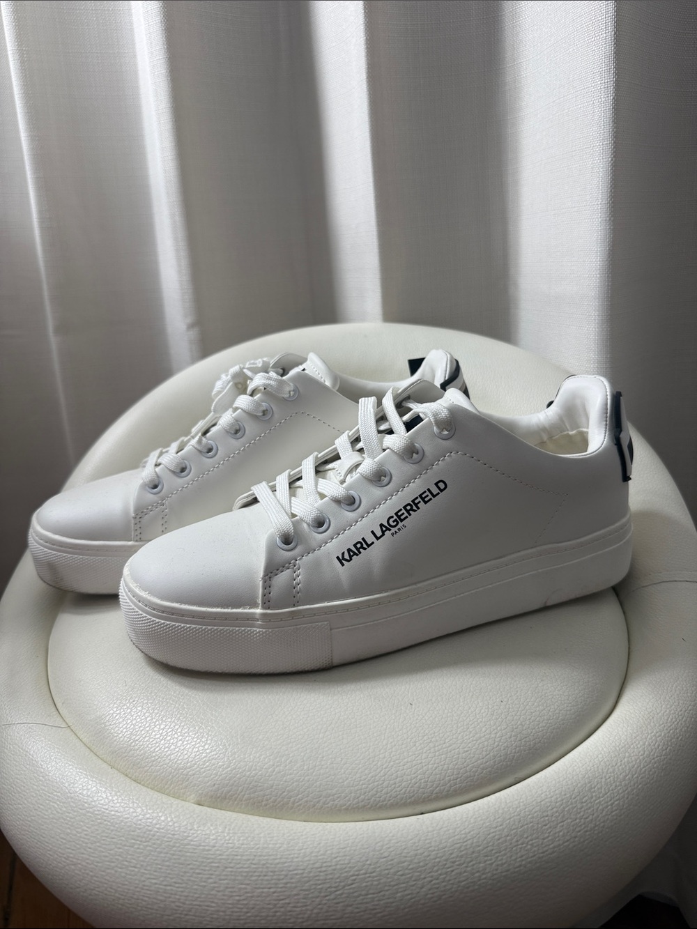 Karl Lagerfeld White Platform Low-Top Lace-Up Sneakers